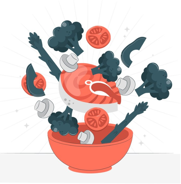Logotipo con comida saliendo de un bowl